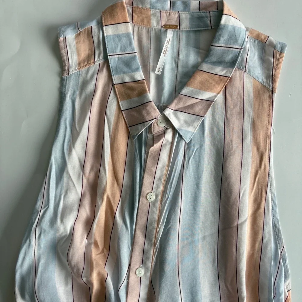 Free People Mackenzie Ivory Pastel Striped Sleeveless Tie Side Wrap Tank Top M